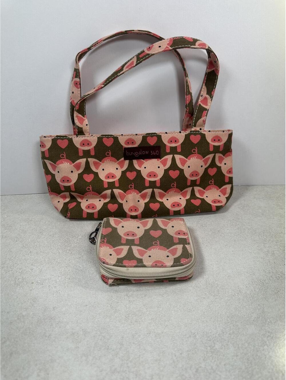 Bungalow 360 Pig Purse Wallet Set Vegan Canvas Kawaii Cottagecore Whimsical